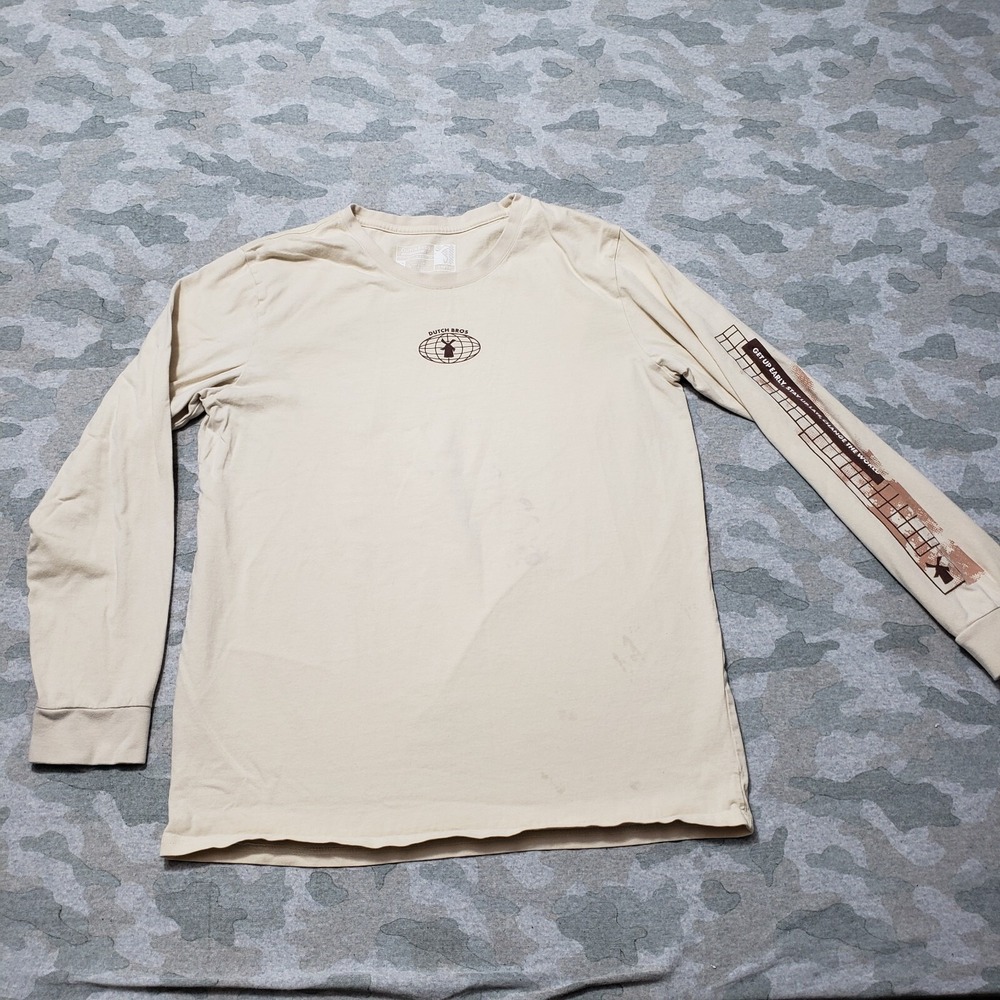 Dutch Bros Top Womens Large Tan Pullover Long Sleeve Coffee